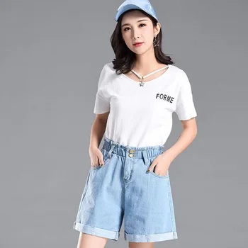 

Plus Size 5XL short Denim pants women Straight vintage sexy short Jean 2019 new high waist short Jeans feminino 55-100kg