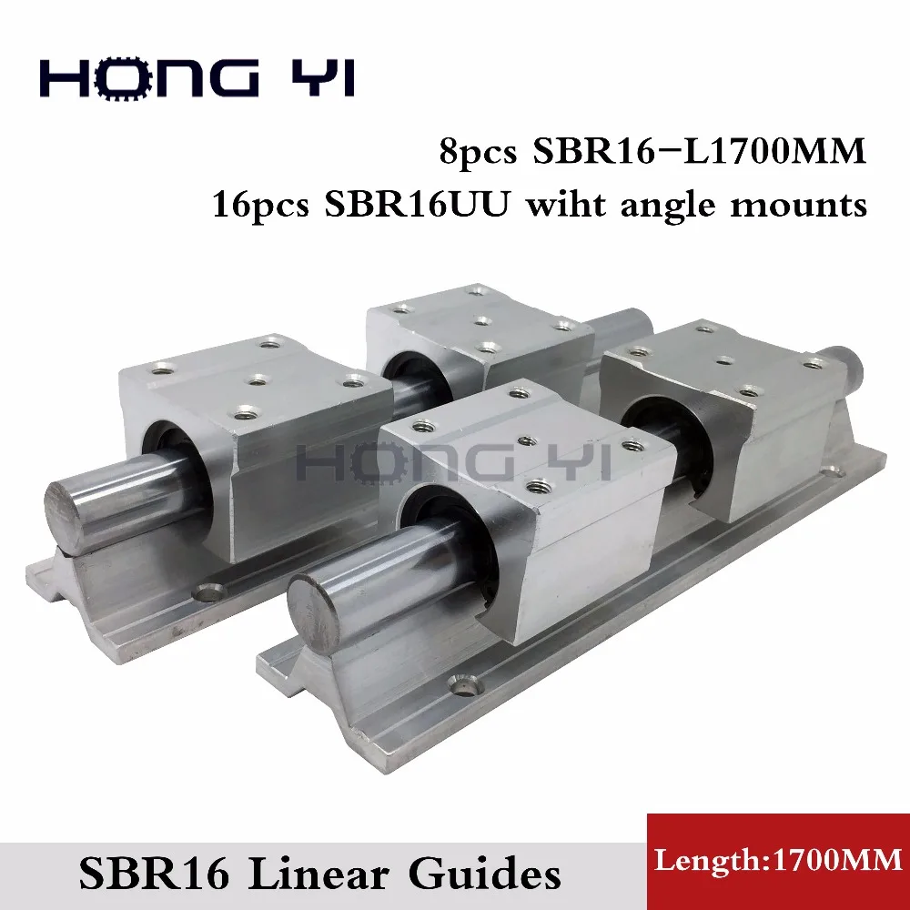 

Best Price! 8pcs SBR16 L1700mm Linear Bearing Rails + 16pcs SBR16UU Linear Motion Bearing Blocks with angle mounts