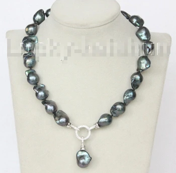 

FREE shipping> >>>NEW 17" 18mm Baroque black-blue Reborn keshi pearls necklace 18KGP j10363