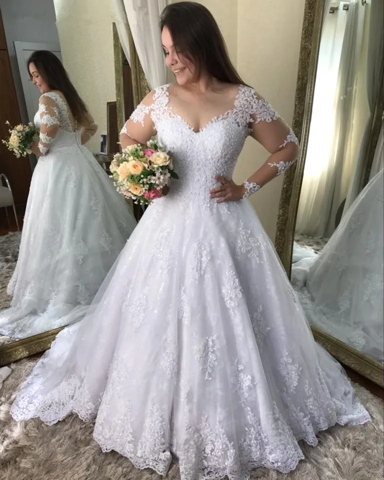 Vestido-de-Noiva-Scoop-Long-Sleeves-Lace-Wedding-Dress-Chapel-Train-Robe-de-mariee-Bodas-Bead (1)_