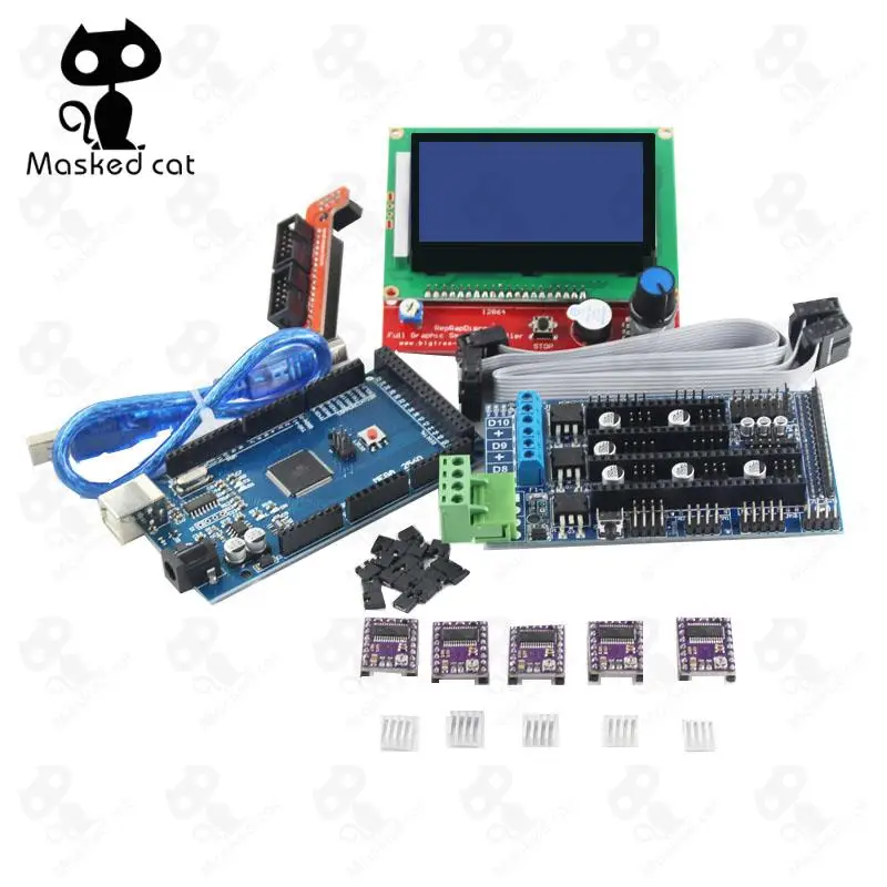 

3D Printer Parts 1pcs LCD12864 controller + 1pcs RAMPS 1.5 Controller+1pcs Mega 2560 R3 + USB + 5pcs DRV8825 Stepper Motor Drive