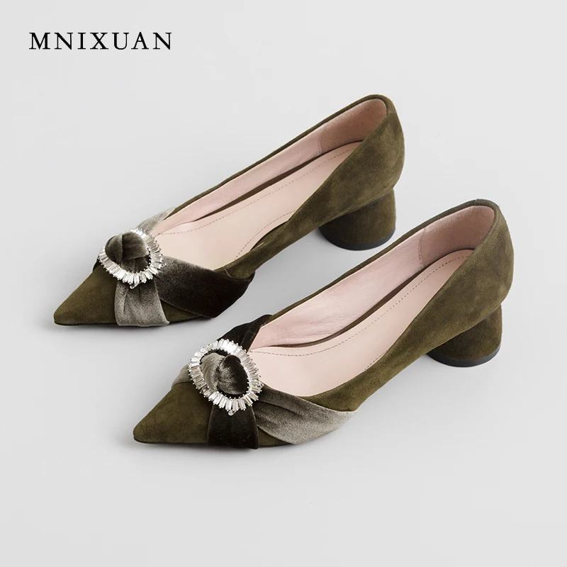 Gran Bombas Mujer verde Negro Punta Oficina Tacón Ovejas Tamaño Sexy Grueso Alto Cristal Primavera Mnixuan Militar Zapato La Moda De 2019 Zapatos Nuevas n1IXSxqgU