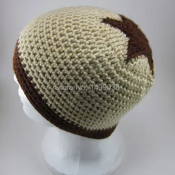 

Star Beanie -crocheted beanie - Tan with Brown Star-Handmade Crocheted