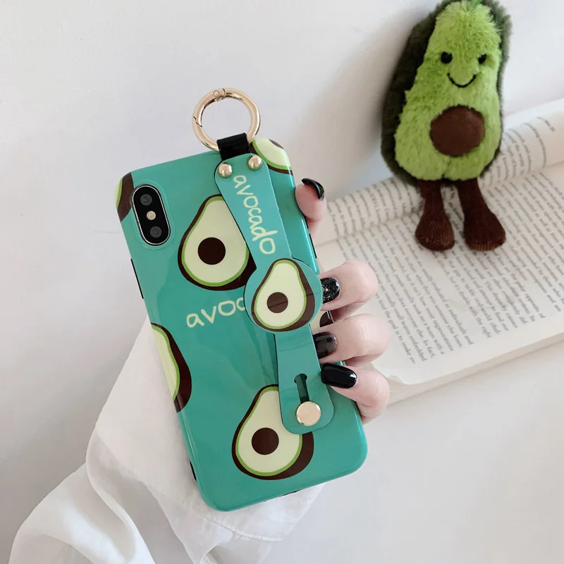 

Cute Avocado pineapple Phone Case For iphone X 8 7 6S 6 plus Case For iphone Xr XS Max Cover Fashion Wrist Strap Holder Cases