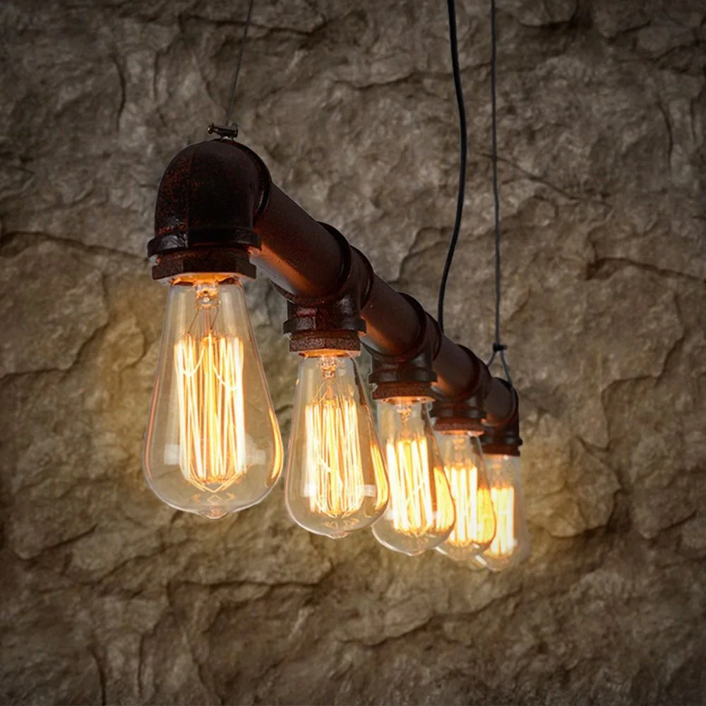 Ретро в винтажном стиле, бронзовый, металлический подвесной светильник в форме водопровода для 5 ламп E27, украшение для бара комнаты
