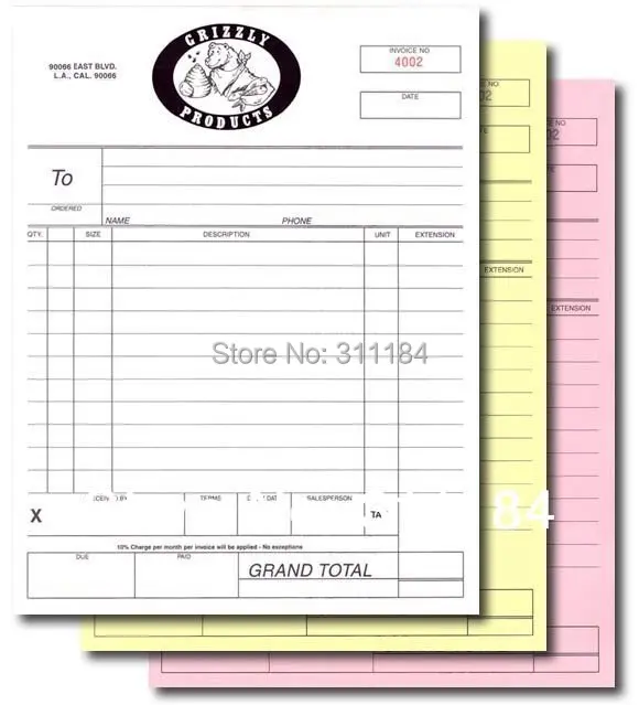 custom triplicate carbonless invoice book manifest sales receipt
