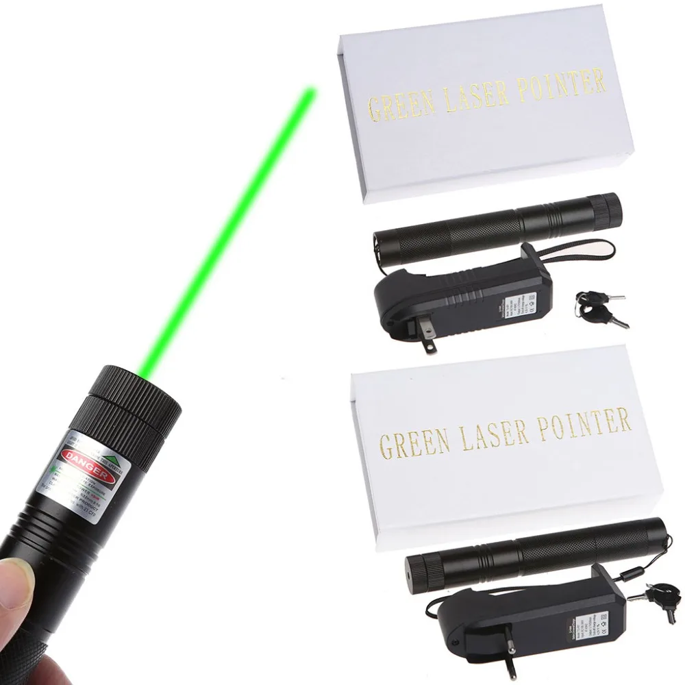 

Military 5mw 532nm 303 Green Laser Pointer Pen Adjustable Focus Burning Match Beam With 18650 Battery Charger EU/US Plug