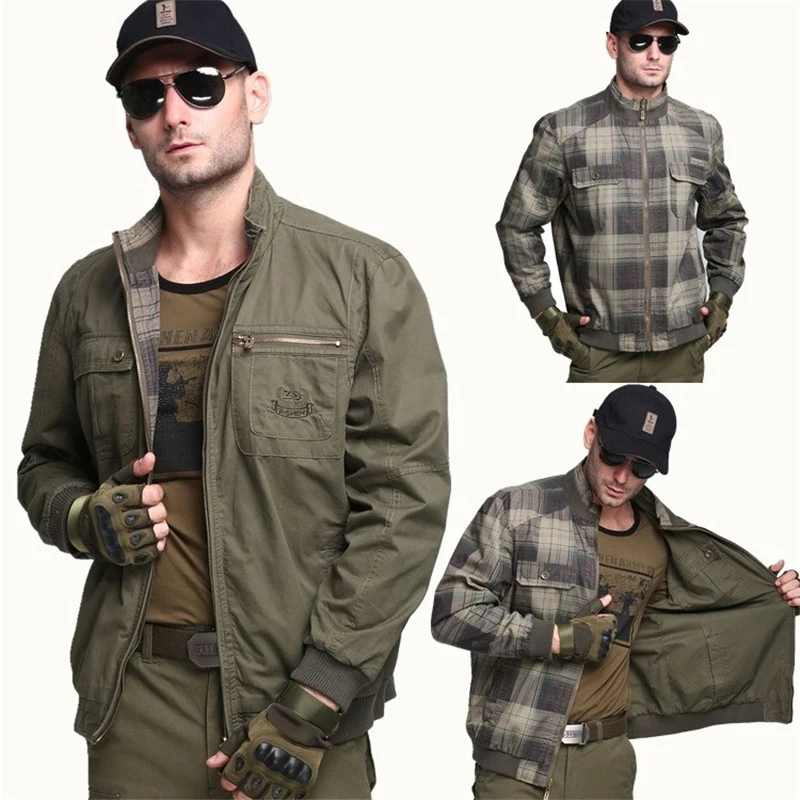 

Men's Camping Tactical Jacket Wearing On Both Sides Multi-pocket Army Plus Size Jackets Outdoor Trekking Climbing Hiking Jackets