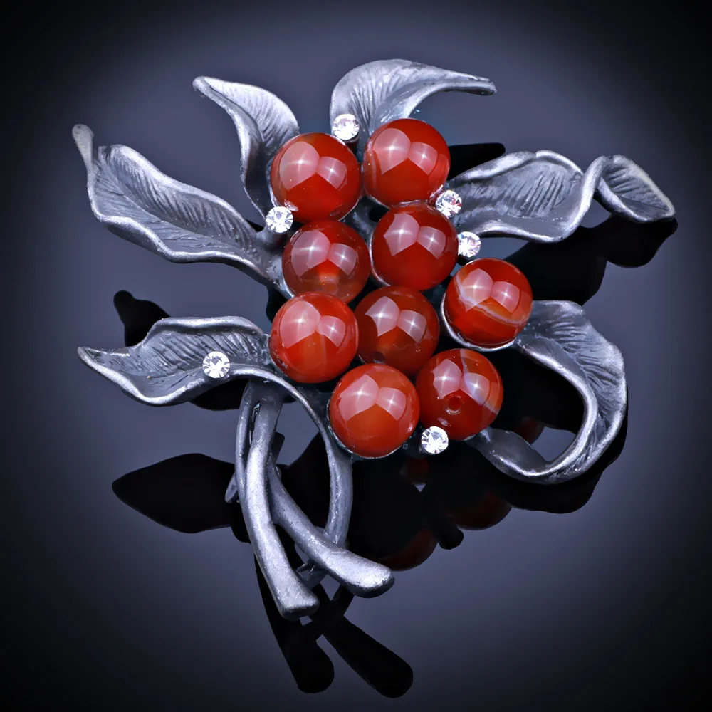 

FARLENA Jewelry Black Gun Plated Vintage Tree Brooch Pins with Natural Stone Classic Women Scarf Brooches