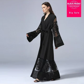 

Fashion Muslim Adult lace hollow cut Robe Musulmane Turkish Dubai Abaya Muslim Robe Arab Worship Service wj1340 with blet