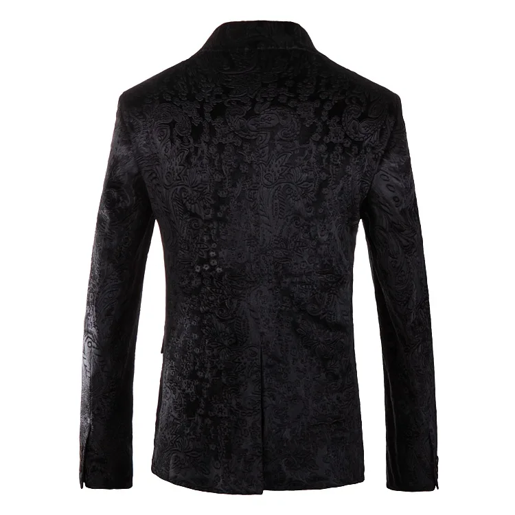 Черный бархатный блейзер, мужской роскошный костюм с узором пейсли, пиджак, мужской деловой Повседневный Блейзер, свадебный смокинг для жениха, мужской блейзер