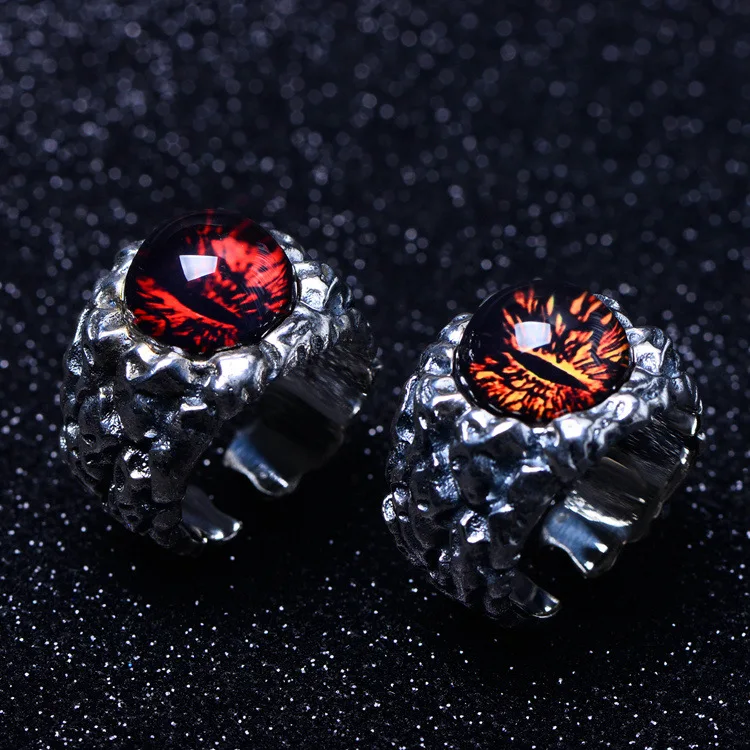

925 Sterling Silver Vintage Thai Retro Men Open Ring Devil Eyes Finger Punk Ring CH058856