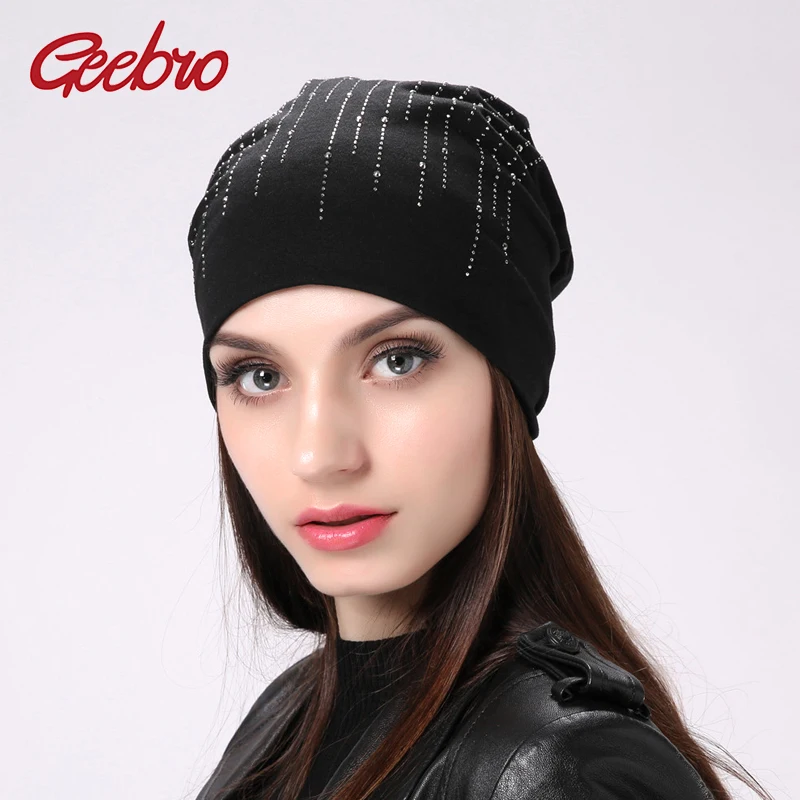 Geebro Outdoor Women Knitted Hats Spring Winter Cotton Beanie Caps New