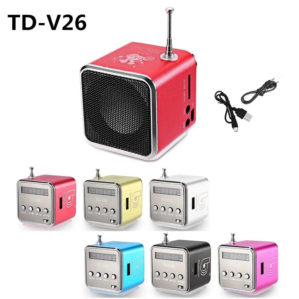 Bluetwos TD-V26 мини Портативный Динамик цифровой ЖК-дисплей звук Micro SD/TF FM Радио музыка