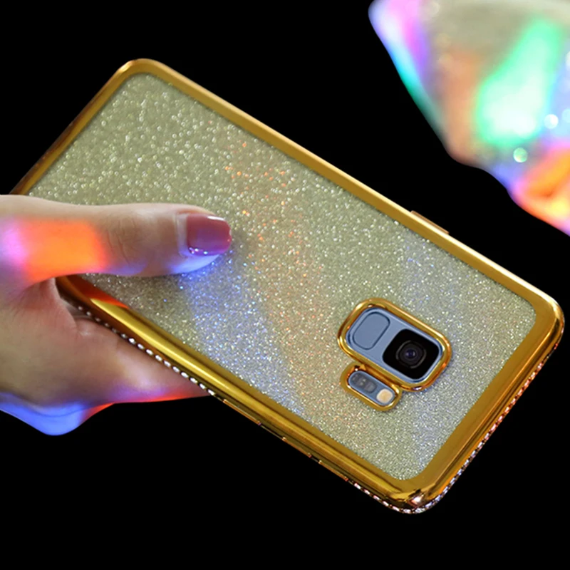 

Luxury Bling Diamond Soft TPU Case For Samsung Galaxy S7 Edge S8 S9 Plus Note9 Cell Phone Shockproof Glitter Plating Back Cover