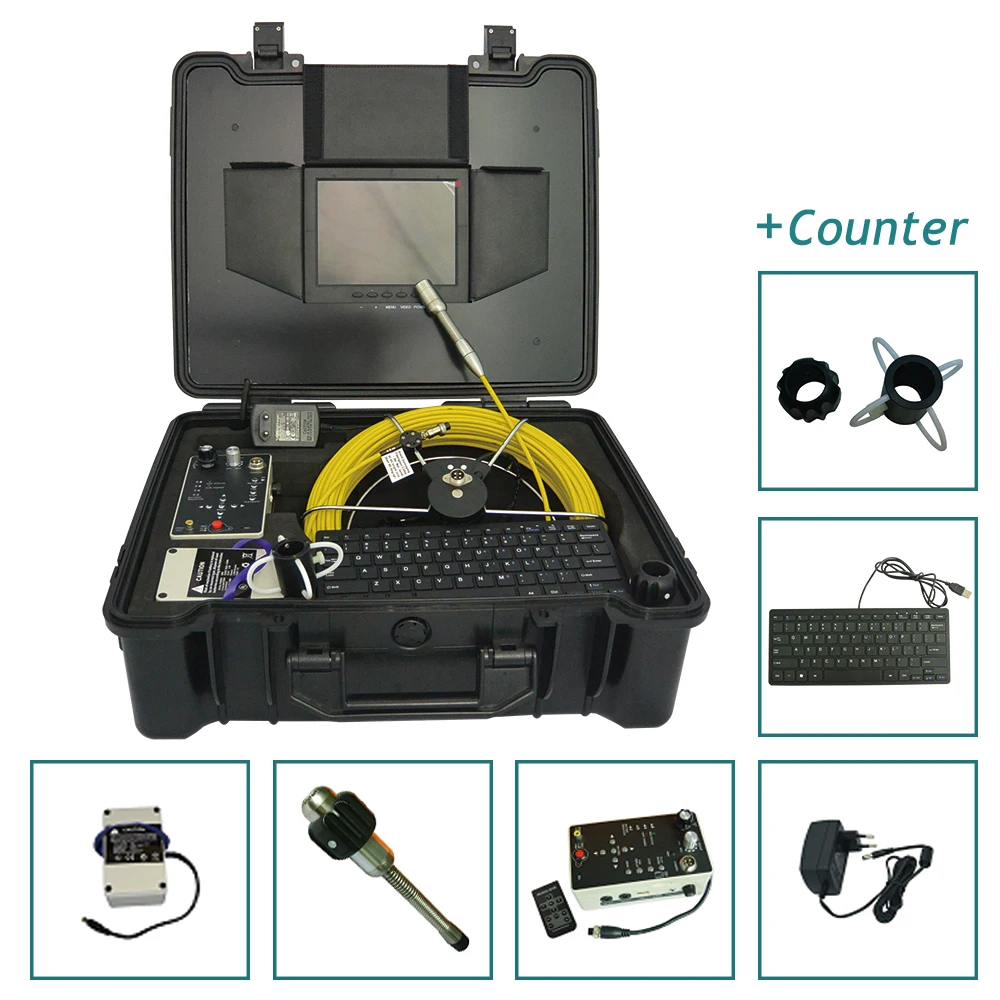 

Industrial Endouscopicr Waterproof Conduit Detection Videoscope Pipe Camera 20m to 50m cable with meter counter and 8 inch LCD