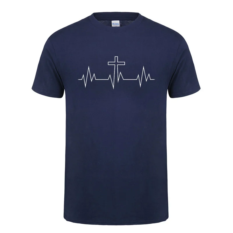 Христос живёт здесь крест сердцебиение христианская вера в Иисуса вдохновляющая футболка для мужчин и женщин хлопковая футболка с коротким рукавом - Цвет: Style 1