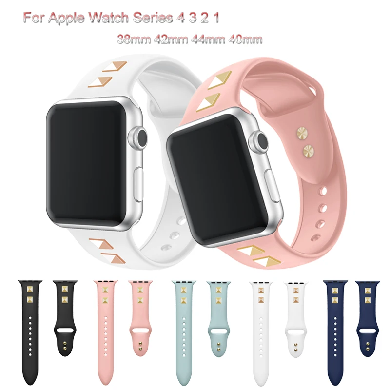 

Soft Sport Silicone Strap For Apple Watch Band 44mm 40mm 42mm 38mm Bracelet Band For iwatch 4 3 2 1 Punk Rivet Style Watchbands