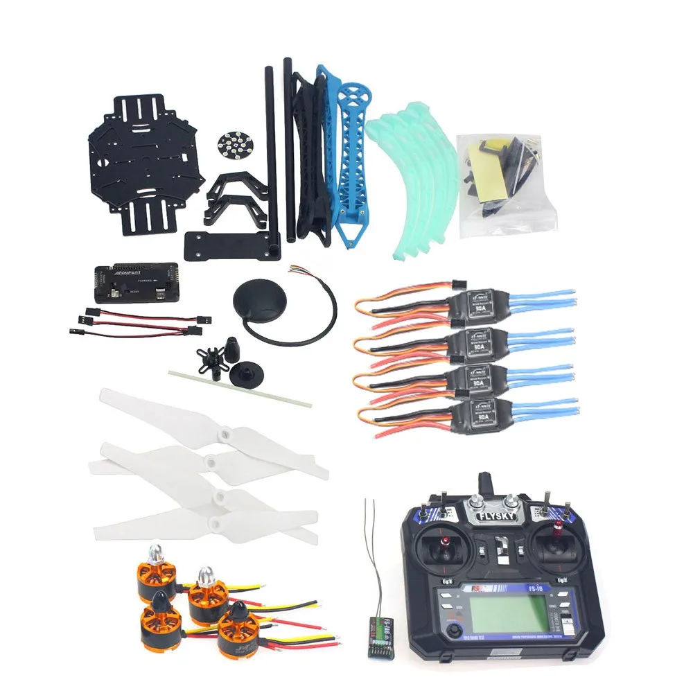 Сделай Сам» для rc-дрона комплект 4-осевой Квадрокоптер 500 мм многомоторный Двигатель Рамка 6 м gps APM2.8 игровые джойстики Flysky FS-i6 hdmi передатчик и приемник