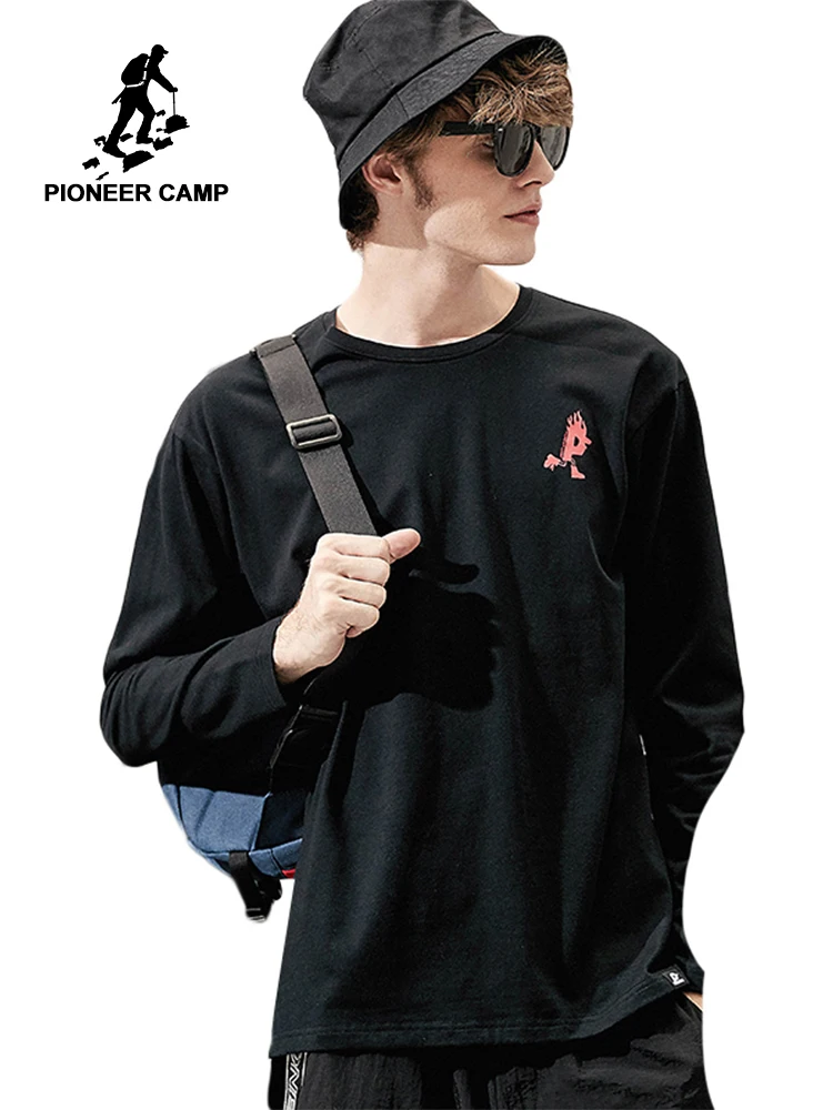 

Pioneer camp new autumn long sleeve t shirt men brand clothing casual print tshirt male quality pure cotton tees black ACT801280