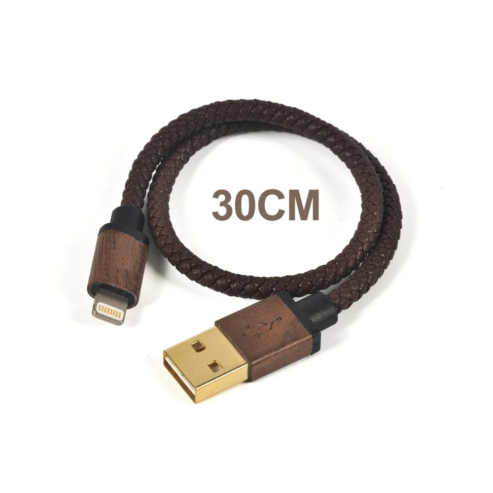 CACOY 30 cm قصيرة USB جلدية كابل مع خشبية موصل ل فون X 7 8 زائد 6 IOS