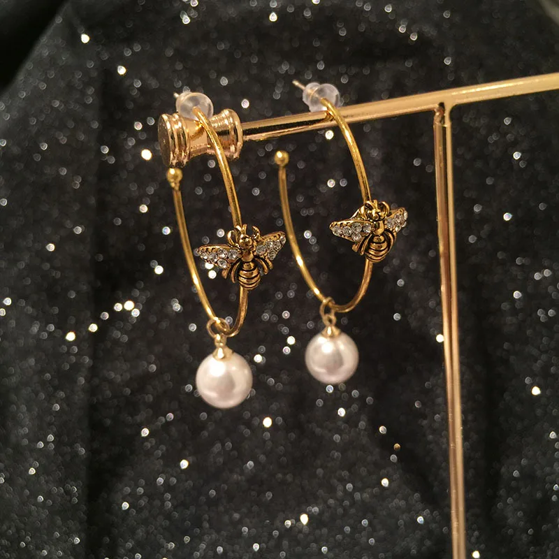 

retro bee earrings pearl pendant ring earrings insect jewelry earrings hoops hoops huggie earrings for women