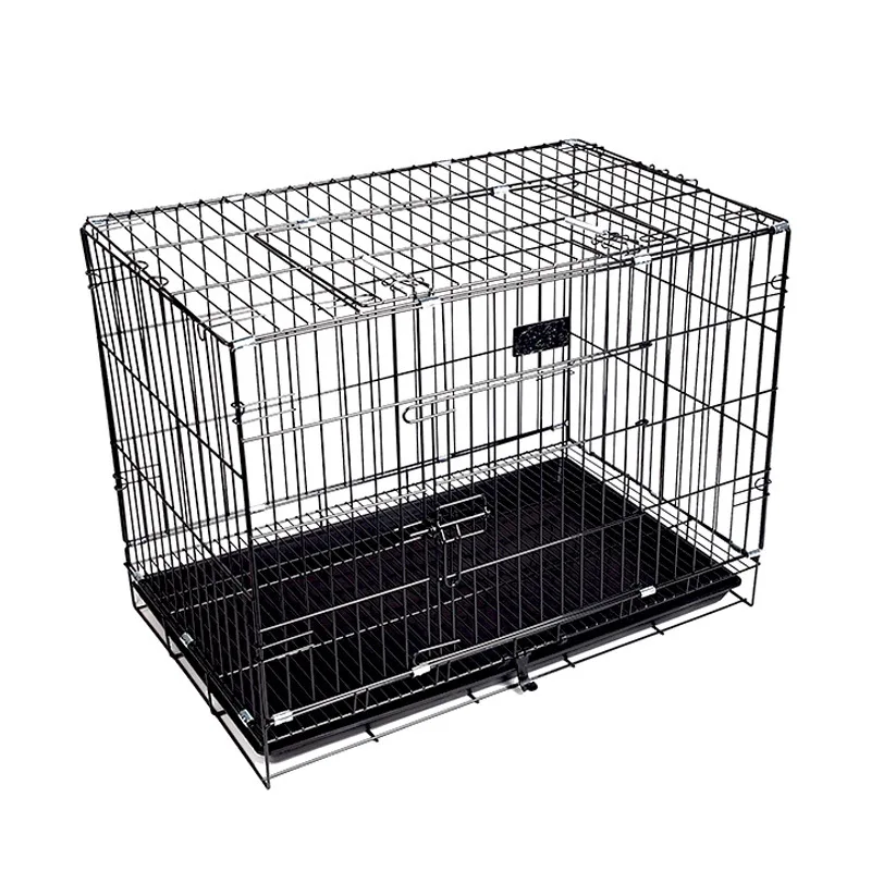 LK складной металлический ящик для собак Складная Клетка для кошек питомник двухдверный легко установить розовый синий Размер S для маленьких питомцев 45*30*38 см - Цвет: Черный