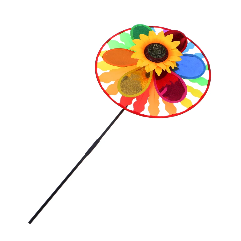 

Rainbow Whirligig Wheel Sunflower Windmill Wind Spinner For Home Lawn Yard Decor