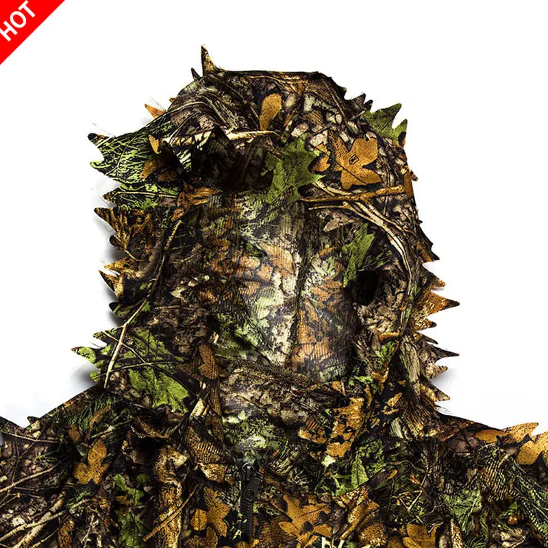  Hunting Birding Durable Outdoor Woodland Sniper Ghillie Suit Kit Cloak Military 3D Leaf Camouflage 