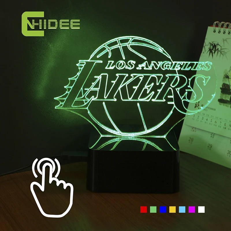 Bulls LED NBA Team 3D Optical Illusion Smart 7 Colors Night Light Table Lamp with USB Power Cable