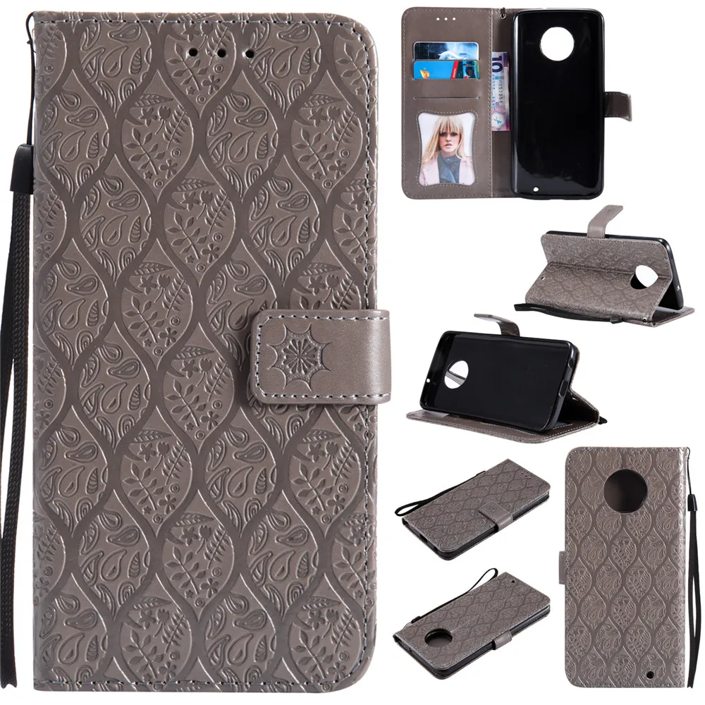 

3D Embossed Rattan Flowers Flip Case For Motorola Moto G6 Plus 2018 G7 G5 PU Leather Silicon Luxury Wallet Holster Cover