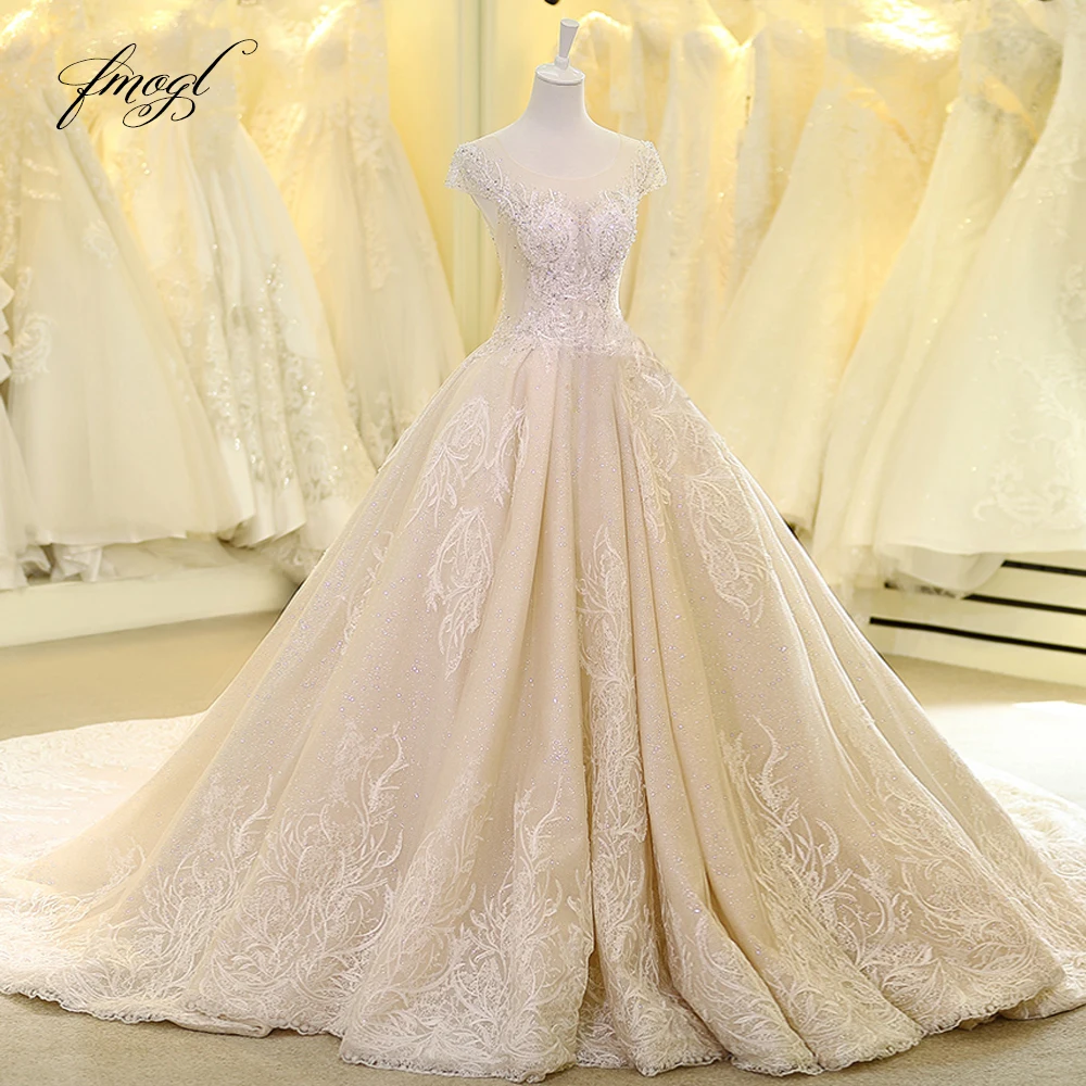 Кружевное бальное платье Fmogl Vestido De Noiva свадебные платья с рукавом-крылышком и