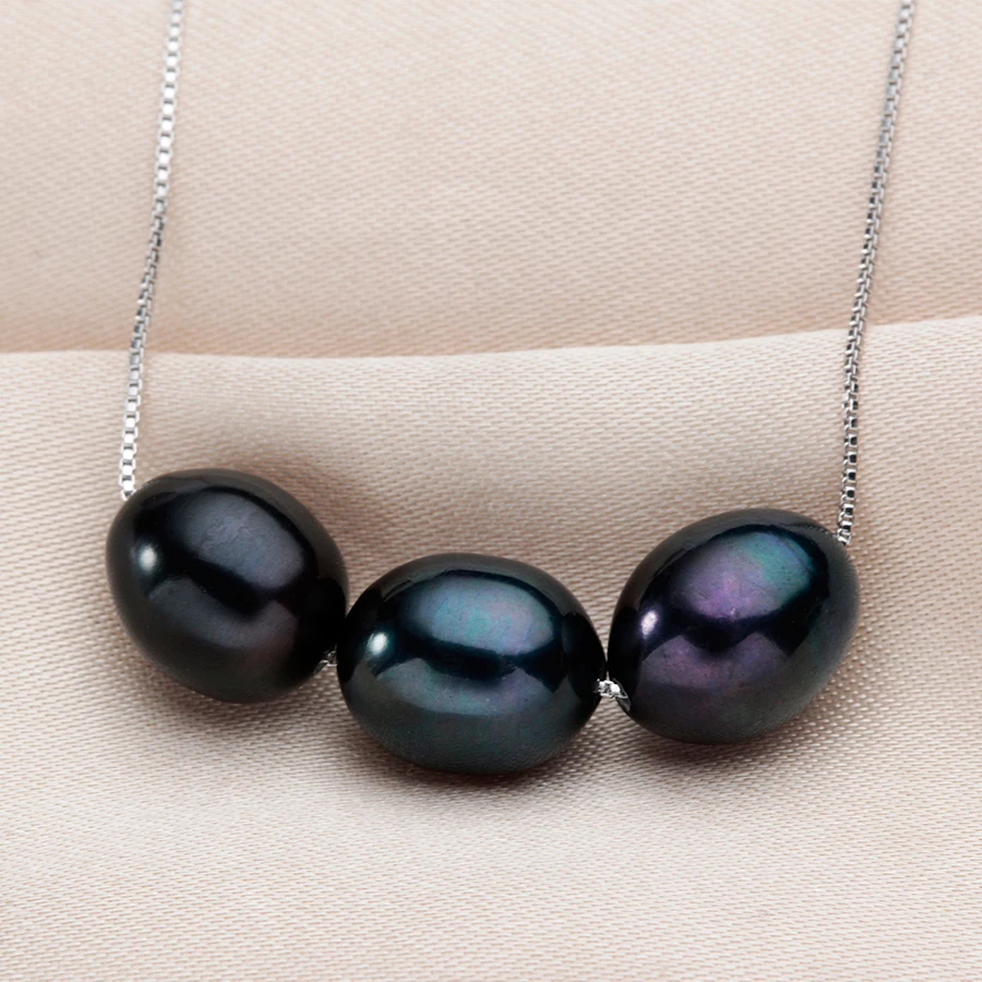 Распродажа! Блестящий черный натуральный пресноводный жемчуг ожерелья для женщин Мода 45 см Серебряная коробка цепь ювелирные изделия с коробкой