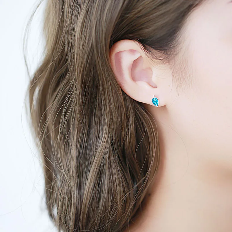 Серьги гвоздики из серебра 100% пробы с синими листьями|hypoallergenic stud earrings|drop earringsfashion
