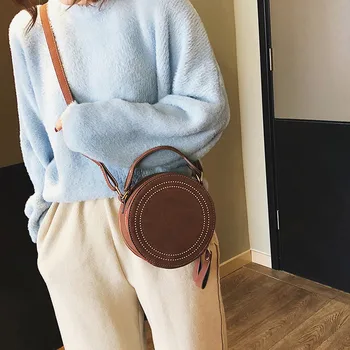 

Women Bags Fashion Ladies Solid Color Round Versatile Shoulder Messenger Handbag carteras mujer de hombro y bolsos woman bag