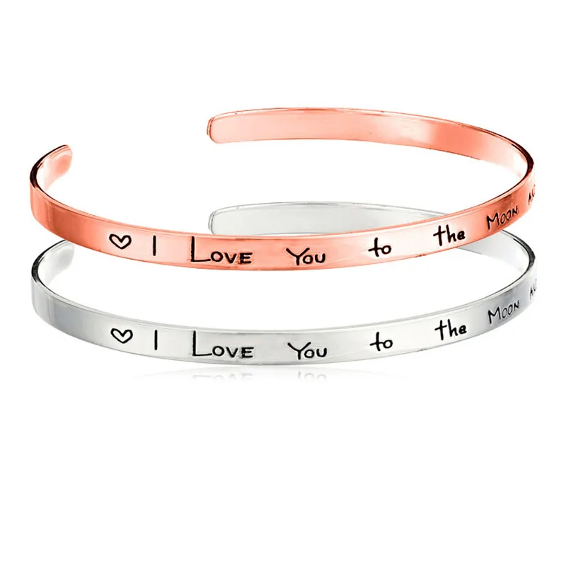 

Cuff Back Creative Heart Letter Bracelets Bangles Carving Factory Direct New Style Jewelry I Love You Moon, Back lettering Brace