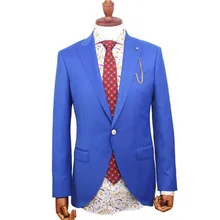Синий однотонный пиджак с брюками, сшитый на заказ, костюм на одной пуговице, свадебные костюмы для мужчин, мужской блейзер на заказ