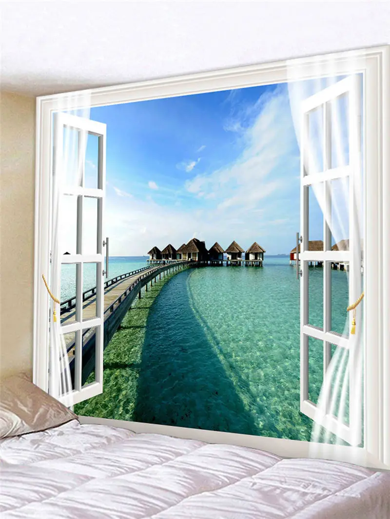 3D окно гобелен красивый пейзаж настенное одеяло, домашнее украшение гостиной спальни различных стилей
