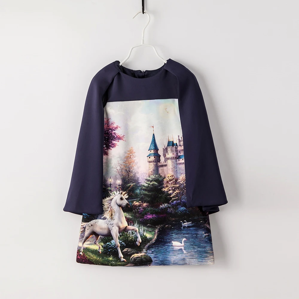 

Girls Dress 2019 Spring Autumn Kids Girls Dress Sets For Party 2 Pieces Cloak+Dress Unicorn Print Girls Fashion Suits Clothes
