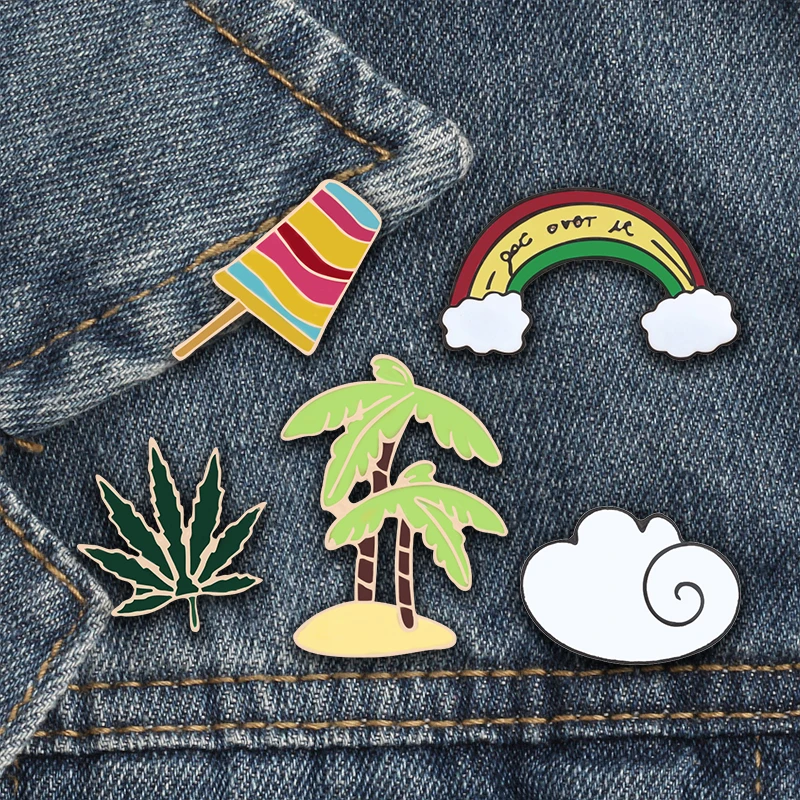 

5 Style Rainbow Cloud Enamel Pins Tree Leaf Brooch Colorful Popsicles Brooches For Women Badge Accessories Girl Jewelry Pin Gift