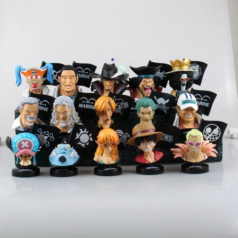アニメワンピース15ピース セットフィギュアバストルフィチョッパーゾロ銀レイリーヘッド肖像pvcアクションフィギュアモデルおもちゃjuguetes Anime One Piece Model Toyone Piece Aliexpress