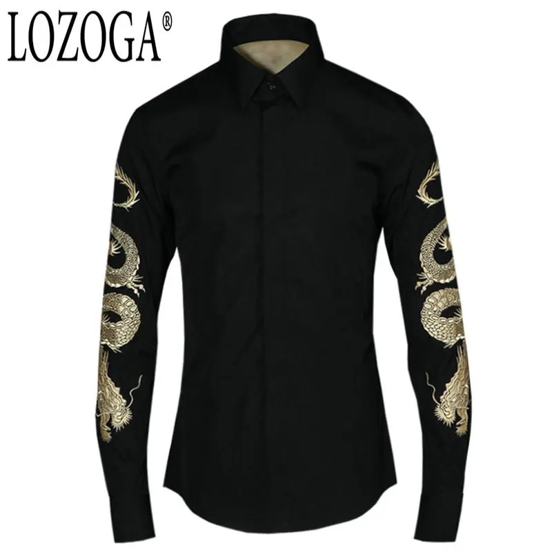 Lozoga Новая роскошная мужская рубашка в китайском стиле Embroid длинное платье