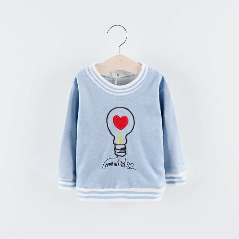 

New Autumn spring baby's boys Kids children Cartoon light bulb embroidery long-sleeve o-neck Tops basic t-shirt C398