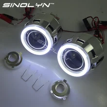 Sinolyn COB LED Angel Eyes Bi Xenon Lens Projector Headlight For Car Retrofit DIY W/ Daytime Running Lights Feature 2.5” H4 H7