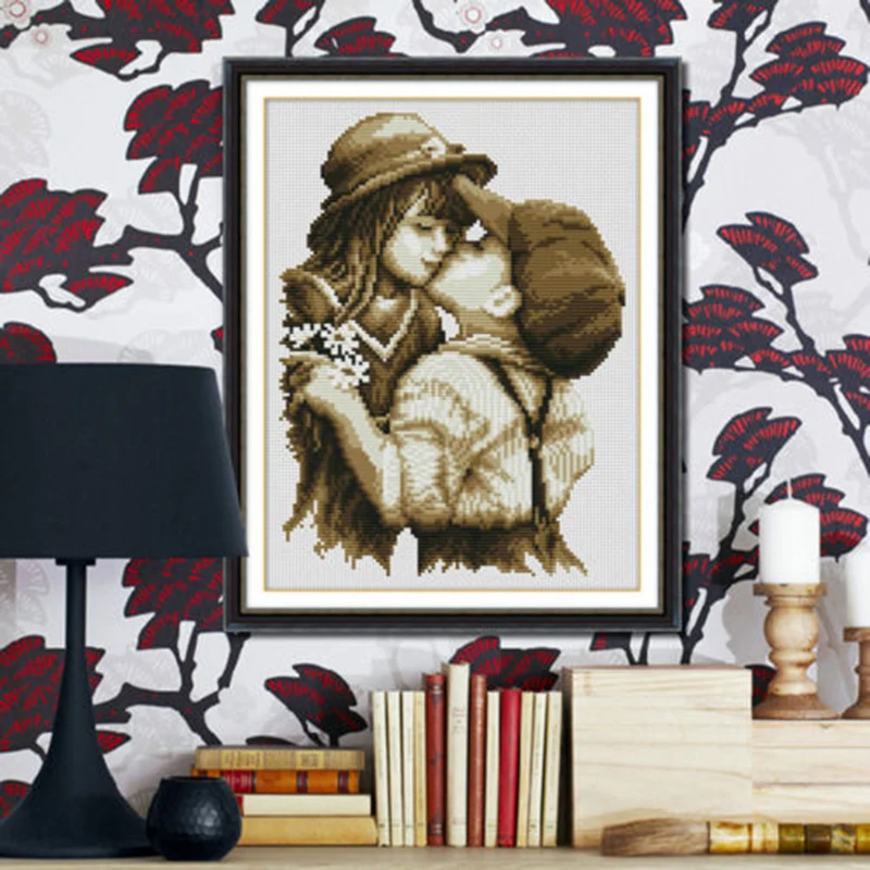 

DIY Vintage Counted Embroidery Cross Stitch Kit Printed First Kiss 39.5*31CM