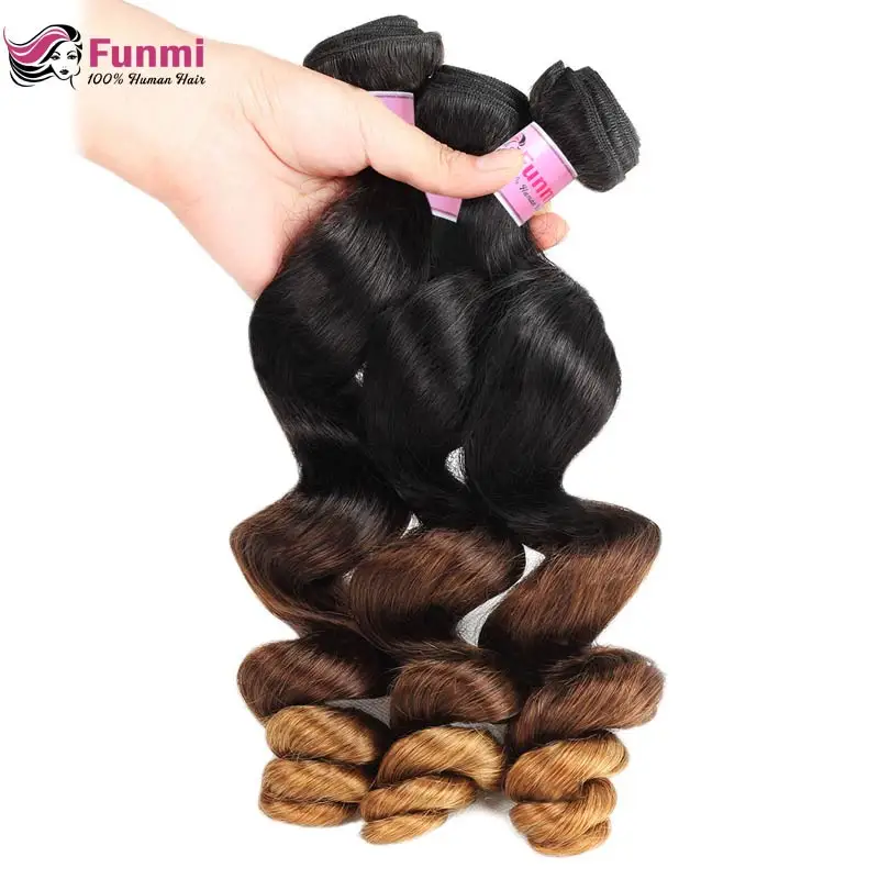 Ombre волнистые пряди с закрытием 1B/4/30 светильник коричневые Funmi Remy бразильские