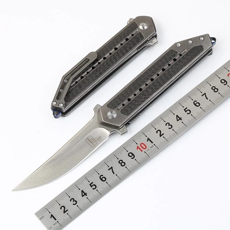 

S35VN blade folding knife Carbon fiber + TC4 titanium alloy CNC handle camping hunting survival pocket knives EDC Portable Tools