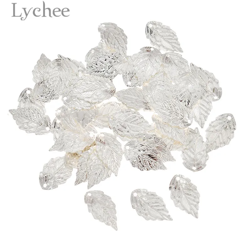 Lychee 50 шт., винтажные латунные кусочки листьев, золотой цвет, серебристый цвет, скрапбукинг, украшение, сделай сам, украшение альбома