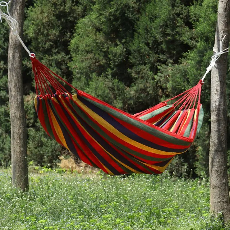 

Rainbow Colorful Outdoor Leisure Hammocks Collapsible Canvas Hammocks Ultralight Camping Hammock Folding Bed With Storage Bag