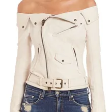 Распродажа, сексуальная кожаная куртка с открытыми плечами, осенние женские Куртки из искусственной кожи на молнии, верхняя одежда